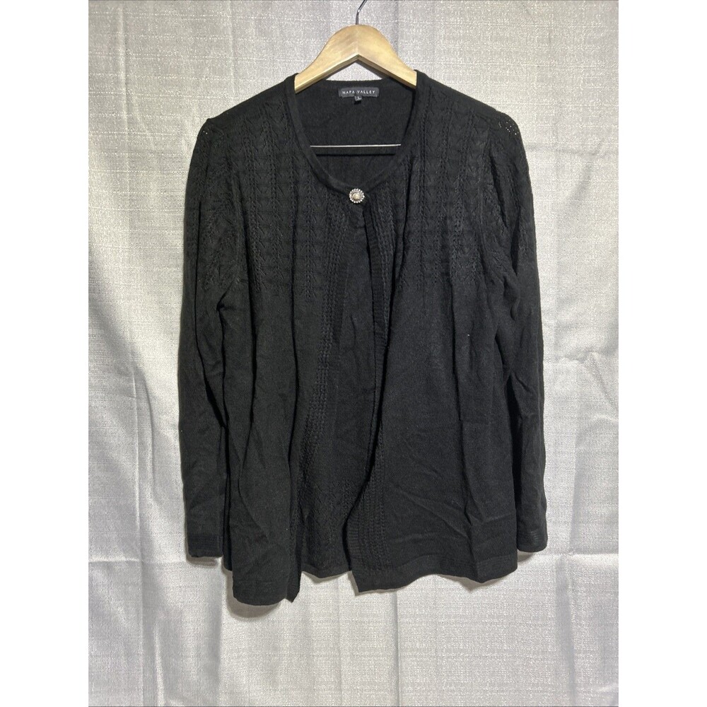 NAPA VALLEY Black Open Front Cardigan Sweater Large Shirt attached‎ professional